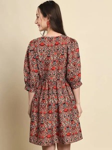 Main indienne bloc coton robe courte femme robe de soirée élégante robe d'été imprimé floral robe personnalisée mariée cadeau de mariage - Product Image 3