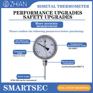 Venda Direta da fábrica OEM/ODM Personalizado Aço Inoxidável Industrial WSS Bimetálico Termômetro Rod Tipo Temperatura Instrumento - Product Image 4