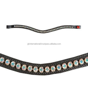 Wholesale Crystal Bling Handmade Adjustable Leather Horse Brow <b>Band</b> Empty Channel Leather Padded Brow <b>Bands</b> With <b>Snap</b> for Loops - Product Image 1
