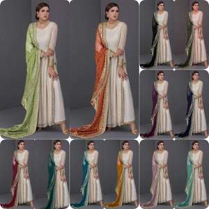 Evergreen Design Último atuendo Atractiva Ropa Étnica Faux Georgette Kurti Pant & Dupatta Bordado pesado Lentejuelas Trabajo - Product Image 3