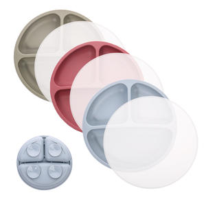 Assiette d'alimentation pour bébé avec logo personnalisé, sans BPA, en silicone de qualité alimentaire, vaisselle pour tout-petits, divisée, à ventouse avec couvercle, dessin animé, résistante à la chaleur - Product Image 1