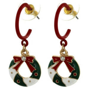 Boucles d'oreilles pendantes en forme de couronne de Noël, accessoires élégants pour tenues festives - Product Image 1