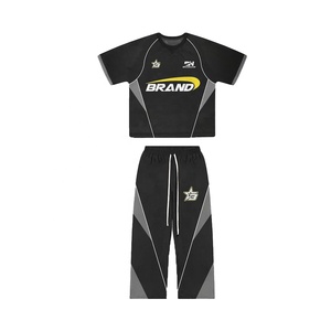 Men's Summer <b>Oversized</b> Acid Wash Cotton Tracksuit Custom Distressed Print Flared <b>Sweatpants</b> And T-Shirt Set Streetwear Style - Product Image 1