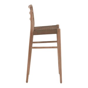 Tabouret de bar en teck massif de style nordique avec siège en corde tressée et dossier en échelle, chaise de salle à manger à hauteur de comptoir pour îlot de cuisine et café - Product Image 4