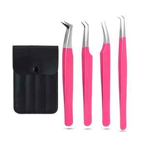 Pinzas de pestañas de volumen rosa de etiqueta privada, pinzas de punta de fibra de 90 grados con logotipo personalizado para extensiones de pestañas, pinzas de pestañas con fibra - Product Image 1