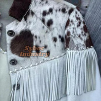 Veste à franges en cuir de Cowboy pour hommes cheveux en peau de vache élégants sur cuir véritable grande taille veste d'équitation en cuir pour garçons