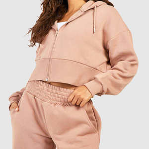 ชุดวอร์มผู้หญิง Kivotech คุณภาพสูง ผ้าฝ้ายแท้ 100% เนื้อผ้าเทคฟลีซ เสื้อครอปฮู้ดดี้แบบเรียบง่าย ชุดวอร์มสำหรับผู้หญิง ชุดเซ็ต 2 ชิ้น - Product Image 4