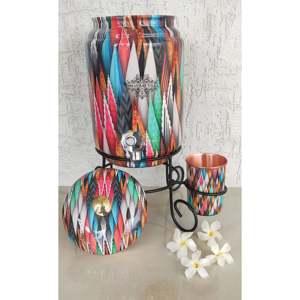 Jarra de Agua con Diseño Impreso Indian Art Villa Spikes, de Cobre Puro de Alta Calidad con Grifo de Latón y Base de Cobre, Vajilla Colorida - Product Image 4