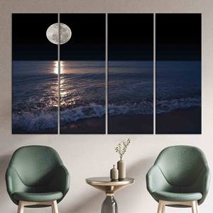 Tableau imprimé sur toile : décoration de paysage nocturne de mer au clair de lune, lot de 4 toiles - Product Image 1
