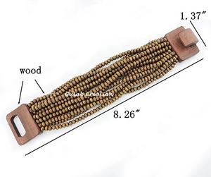 Bracelet multicouche à larges brins fait main avec perles en bois naturel pour accessoires de mode Boho, tribaux et écologiques - Product Image 3