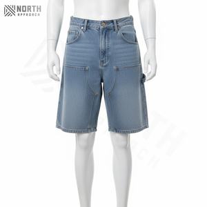 Pantalones Cortos Vaqueros Anchos para Hombre, Estilo Vintage, Lavado Ácido, Estilo Hip Hop, con Piedras de Rinoceronte, Fabricados con Efecto Desgastado - Product Image 2