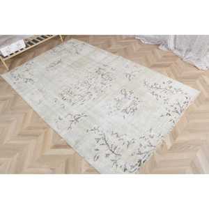 Turkish Area <b>Rug</b> 4.4x7.2 ft, White <b>Black</b> Floral <b>Rug</b> Wool - Product Image 3