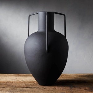 Nuevo florero de hierro, gran oferta, maceta de jardín de Metal con asa, florero de mesa moderno con recubrimiento de polvo negro mate a la venta - Product Image 3