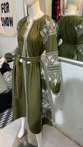 Vestido bordado con diseños ucranianos bohemios de algodón 100%, escote en V profundo, vestido largo decorado con peleas, cintura Natural tejida a mano - Product Image 4