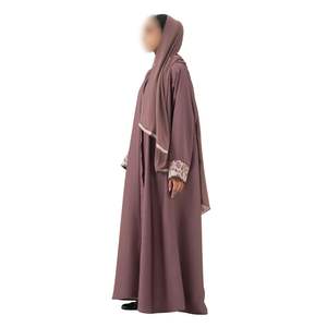 Abaya à manches longues en broderie rose poussiéreux, mode modeste pour femmes, style élégant de Dubaï, robe islamique, kaftan - Product Image 3