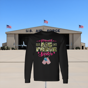 T-shirt militaire à manches longues pour frères et sœurs, motif camouflage Air Force, drapeau américain, plaque d'identification militaire, T-shirt promotionnel fièrement porté - Product Image 3