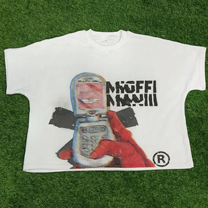 <b>White</b> Oversized Graphic T <b>Shirt</b> Cartoon Phone Print Streetwear Casual Unisex Cotton Fashion Tee - Product Image 1