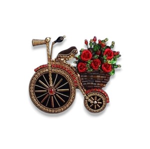 Cycle mignon Broche Bleue et dorée avec cristal et perle Broderie à la main et fil de fer perlé Broche de mode - Product Image 3