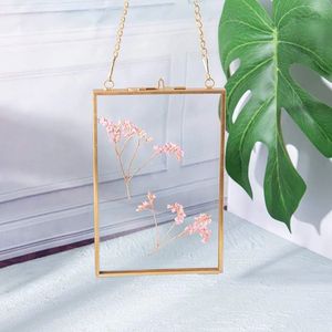 แก้วและทองเหลืองแบบตั้งโต๊ะกรอบรูปภาพแก้วคู่ลอยดอกไม้สีทองอัดแน่น - Product Image 3