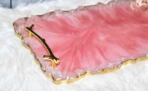 Plateau de service en géode en résine époxy haut de gamme avec poignées en or et motif feuille pour bijoux de café ou cadeau de vanité pendant le Ramadan - Product Image 3