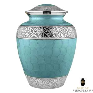 Urne de crémation gravée turquoise et feuille d'argent Urne funéraire pour adultes Urne commémorative artisanale avec couvercle - Product Image 2