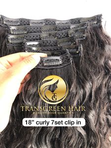 Venta al por mayor 100% Raw Camboyan Mink Indian Temple Virgin 18 ''Natural Curly 7-Set Clip Extensiones de cabello humano Single Draw - Product Image 2