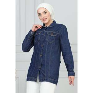 Veste en jean surdimensionnée durable boutonnée avec empiècements matelassés, logo personnalisable, en cuir de mouton, taille XL, pour l'automne, à capuche, patchwork - Product Image 1