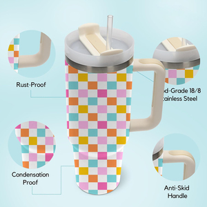 Vaso Personalizado/al por Mayor de 40 oz, Vaso Estilo Occidental con Asa, Vasos Aislados con Tapa y Pajita, Vaso de Acero Inoxidable - Product Image 3