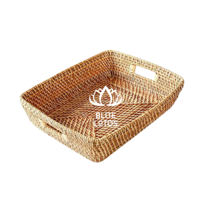 BLUE LOTUS Storage <b>Basket</b> Rectangle Handcrafted <b>Stackable</b> With Handle Rustic Style Multi-Purpose Neatening <b>Basket</b> - Product Image 1