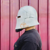 Casco Medieval Barbuta Color Blanco, Armadura de Caballero con Ranuras Estrechas para los Ojos, para Cosplay, Exhibición, Decoración y Coleccionistas