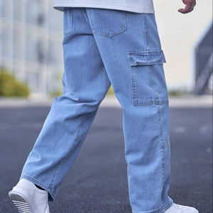 Jeans cargo pour homme, coupe classique, pantalon en denim, plusieurs poches utilitaires, tissu durable, décontracté, à porter tous les jours, tendance, streetwear, hip hop - Product Image 1