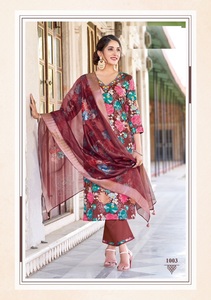 Nuevo conjunto de dupatta Kurtis de viscosa de algodón puro con hilo y trabajo hecho a mano con estampado de organza Jacquard para mujer - Product Image 4