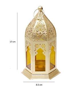 Juego de 2 Portavelas Marroquíes de Latón Envejecido, Faroles Decorativos para Decoración del Hogar, Metal Alto y Vidrio Marroquí - Product Image 3