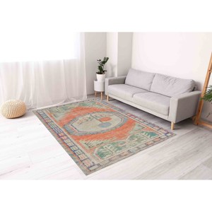 Tapis à motifs floraux bohèmes, tapis imprimé au style délavé, minimaliste, antique, avec poils doux - Product Image 2