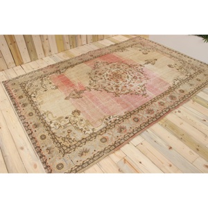 Tapis turc 6,7x10,2 pieds, tapis vintage en laine rouge brun à motifs floraux - Product Image 1