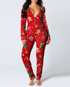Nuevo Pijama Sexy de Moda con Estampado Navideño y de San Valentín, de Manga Larga y Pantalón Largo, con Abertura Trasera para Mujer - Product Image 6