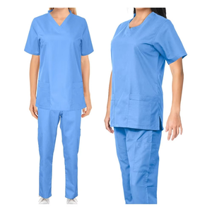 Uniformes Médicos de Verano para Mujer, Color Azul Hospitalario, Cómodos, Personalizables, Conjuntos de Uniformes de Enfermera, Tela de Punto, Ropa para Médicos - Product Image 2