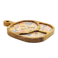 Planche de service imprimée en bois émaillé flamant rose avec poignée plateau à fromage décoratif plateau à découper de cuisine rond pour manger