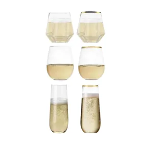 Copos descartáveis do uísque do champanhe Shatterproof personalizados 12oz vidros plásticos do champanhe do animal de estimação diamante dados forma vidro do vinho do stemless