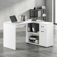 Bureau d'ordinateur moderne blanc avec étagères, bureau d'ordinateur en forme de L tout-en-un avec tiroirs, bureau et table pour laboratoire informatique universitaire