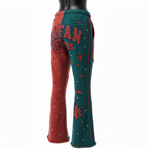 กางเกงผู้ชายผ้าเนื้อนุ่มระบายอากาศได้ดี 350 GSM สีแดงและเขียวแบบสองสี พร้อมโลโก้ปักแบบกำหนดเอง ผ่านการซักแล้ว - Product Image 2