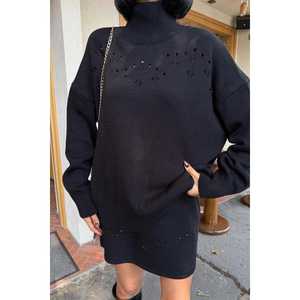 ชุดเสื้อถักคอเต่าลายฉลุ รุ่น 10256 สไตล์ลำลองสำหรับฤดูใบไม้ร่วง - Product Image 2