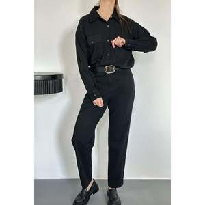 Black Washed Shirt And <b>Trousers</b> Set - Black - Product Image 4