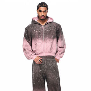 Sudadera con Capucha Extra Grande con Cierre y Estampado de Puntos en Degradado Rosa a Gris, Estilo Urbano, Tejido de Poliéster Transpirable, Corte Regular - Product Image 1