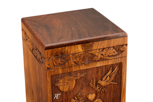 Rosewood Cremation Urn Handcrafted Wooden Memorial <b>Box</b> with Birds Memorial <b>Keepsake</b> Decorative Cremation Urn for Ashes - Product Image 4