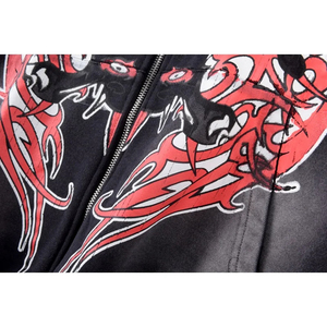 Sudadera con capucha unisex de alta calidad, estilo streetwear, con cremallera, pedrería, lavado ácido, algodón grueso, estampado desgastado, para hombre. - Product Image 5