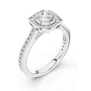 Anillo de Compromiso con Halo de Diamantes de Laboratorio Redondos Brillantes de 1.066 CT, Claridad VVS-VS EF, Oro de 18K, 14K, 10K y Plata 925, Moissanita - Product Image 4
