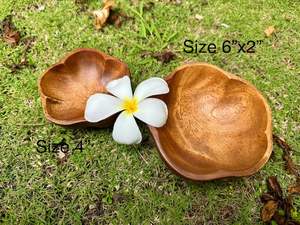 <b>Set</b> of 4 Handmade Acacia <b>Wood</b> Flower Shaped Bowls Serving <b>Set</b> Curvy Kitchen Decor Gifts - Product Image 4