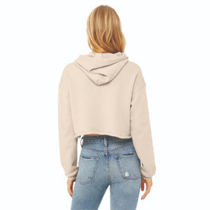 Ourlet brut épaule tombée 52% Airlume peigné et anneau filé coton 48% Poly polaire bruyère poussière femmes recadrée polaire à capuche - Product Image 3