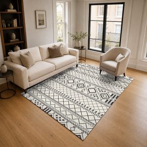 Tapis de salon en chenille antidérapant, imprimé numérique, style ethnique Kilim, gris argenté, lavable en machine, vente en gros - RUGS DEPOT LXDP-0683 - Product Image 2